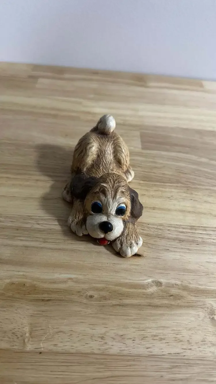 Vintage Tinker Ware Hand Painted Woodlander Dog Figurine Lying Down Porcelain